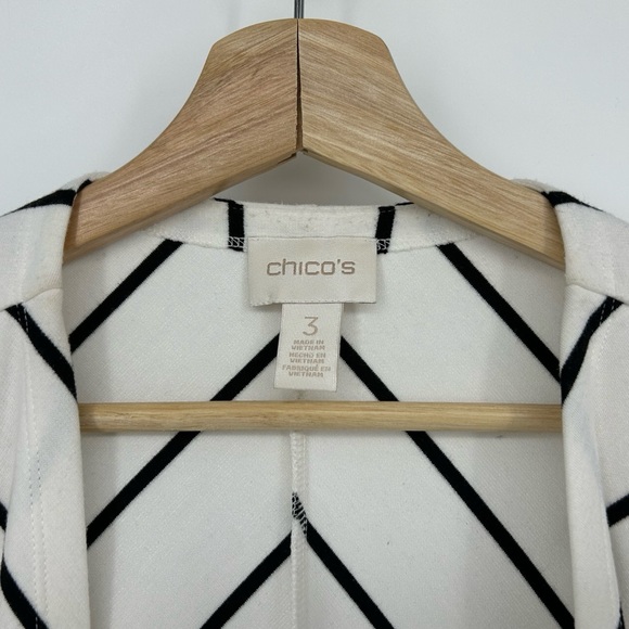 Chico’s Striped White Black Cardigan Open Front Stretch Sweater - Picture 4 of 7